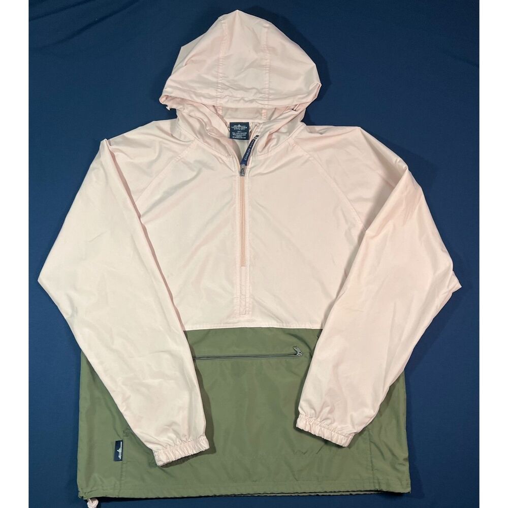 Charles River Apparel Women’s L Pink Sage Green Hooded Anorak Windbreaker